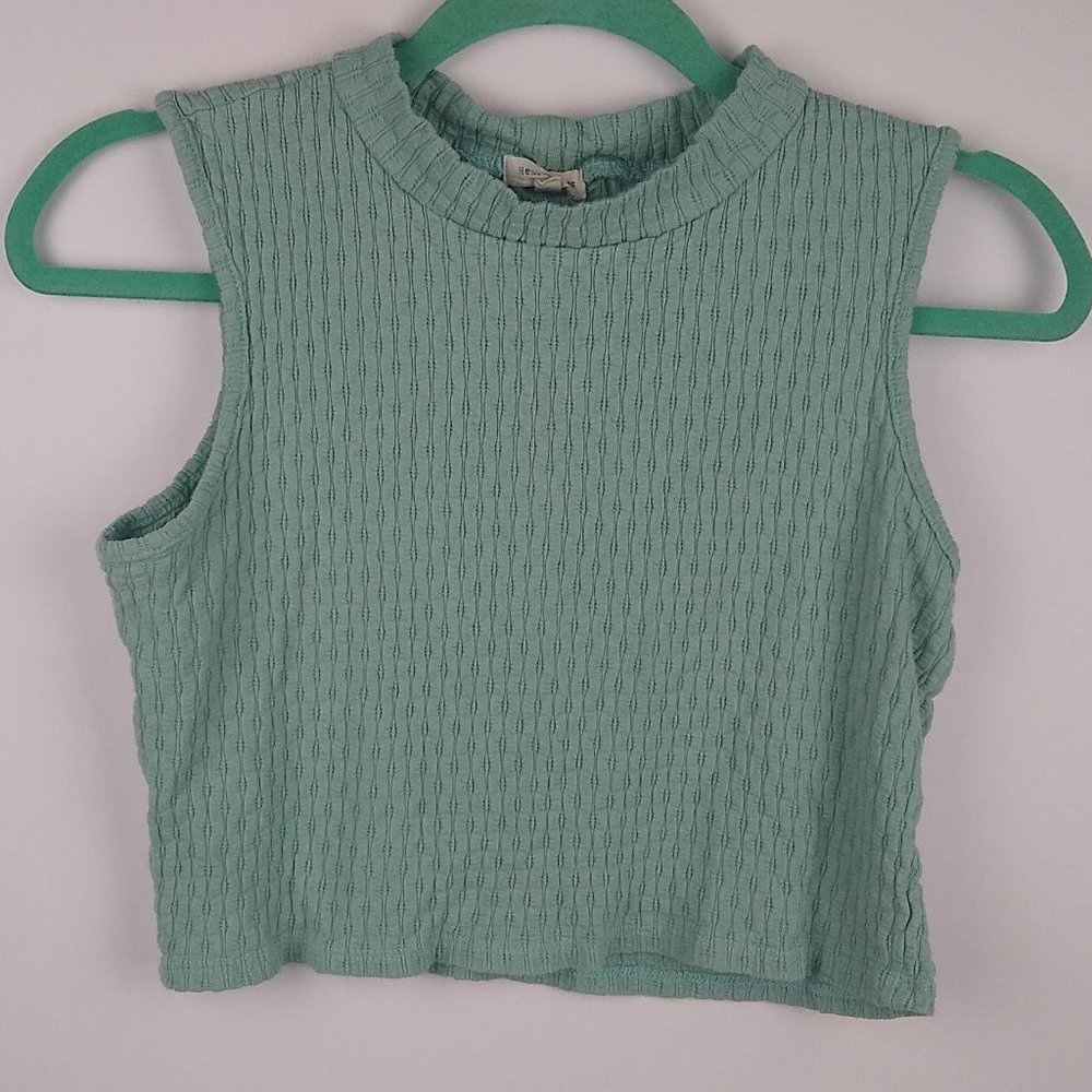 Heart & Hips Blue Pointelle Crop Top Tank sz L